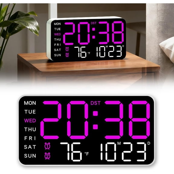 8.5" LED Digital Wall Clock, Date Week Temp Dual Alarm for Living Room Bedroom