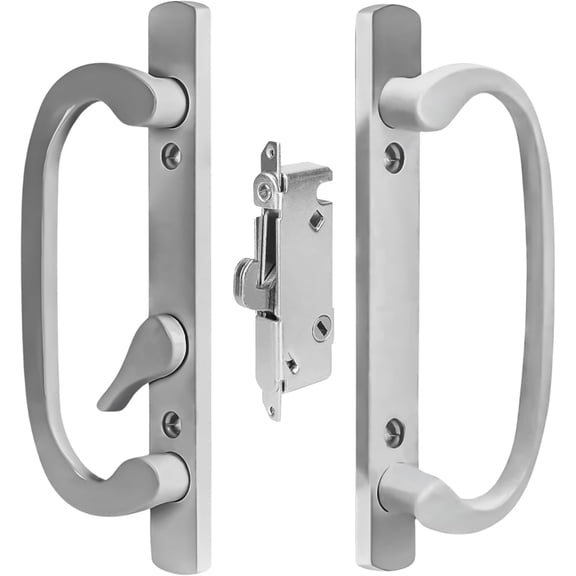 8.5" Legacy Sliding Patio Glass Door Offset Chrome Grey Handle Set - Sash Controls 2265 with Mortise Lock 45 for Replacement Fits 3-15/16 Screw Hole Spacing and 1-1/4" to 2-1/4" Door Thickness