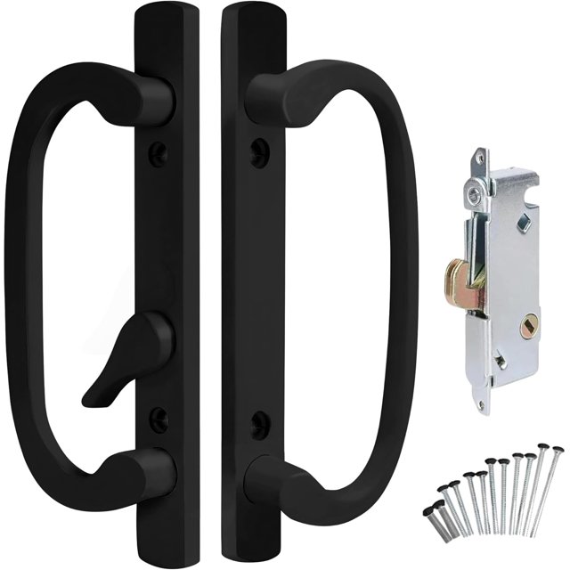 8.5" Legacy Sliding Patio Glass Door Offset Chrome Grey Handle Set