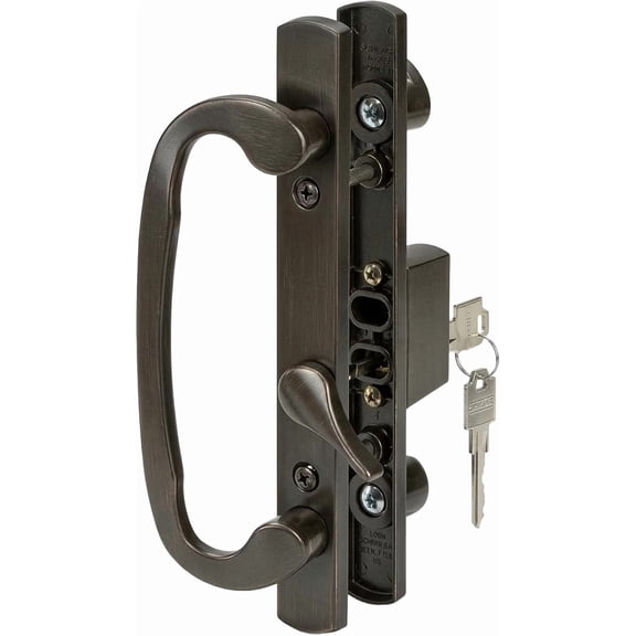 8.5" Legacy Sliding Patio Glass Door Offset Latch Bronze Handle Set with Keys - Sash Controls 2265 Keyed Lock - Fits 3-15/16" Screw Hole Spacing and 1-1/4" to 2-1/4" Door Thickness