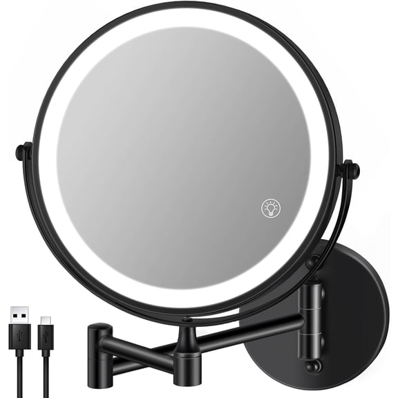 8.5'' Lighted Makeup Mirror with Magnification, Double Sided Dual Touch 1X/10X Magnifying Mirror with Lights 360°Swivel Bathroom Mirror with Extendable Arm