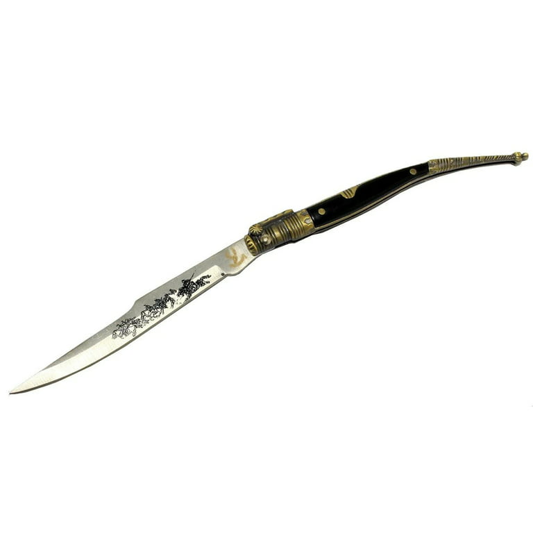 8.5 Mini Black and Gold Handle Thin Toothpick Folding Knife 