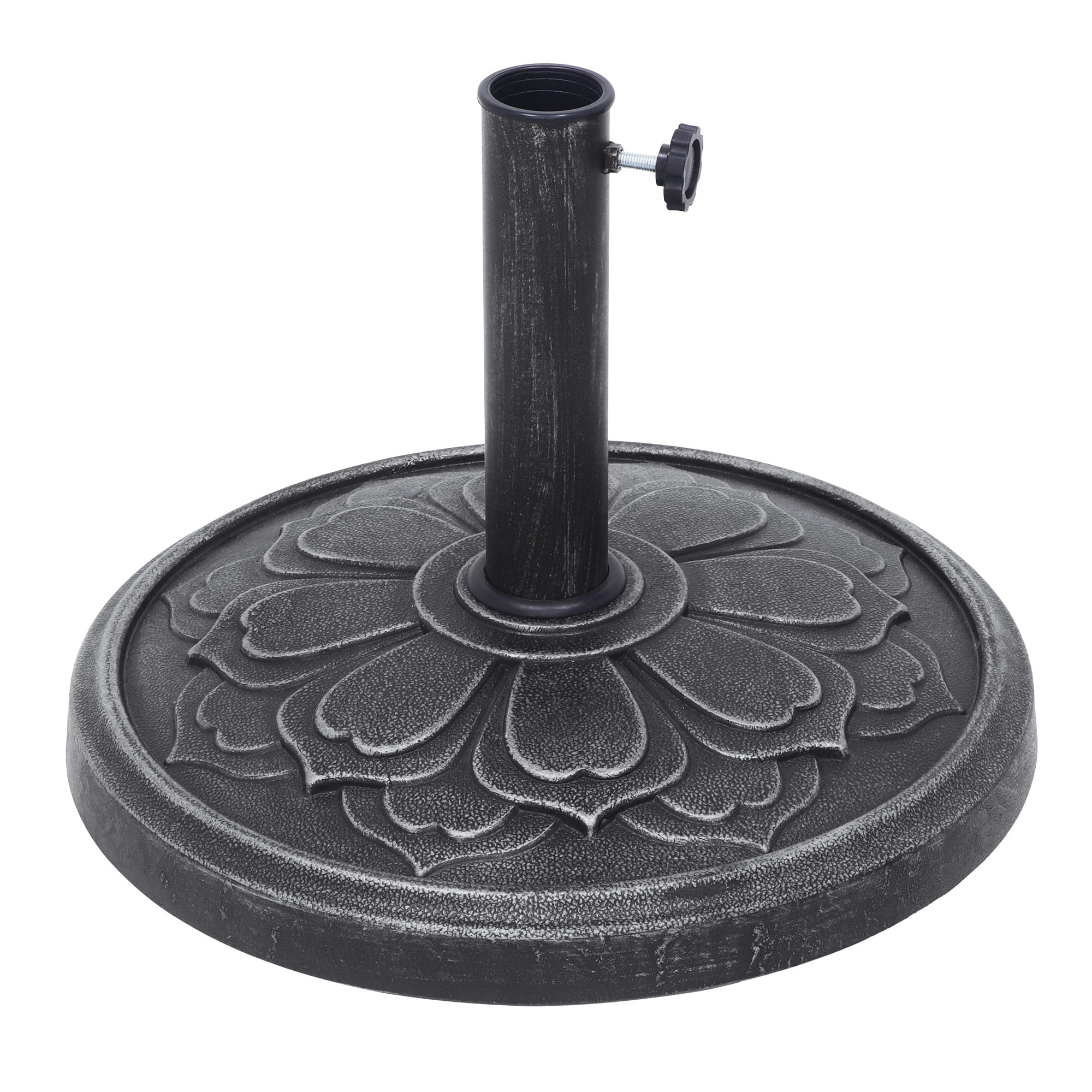 Kool 27 lbs. Lotus Design Umbrella Base Outdoor Market Umbrella Stand in Antique Silver