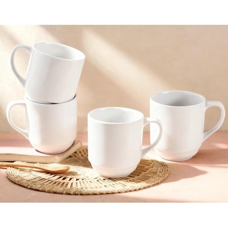 8.5 Oz Stackable Coffee Mugs Set, 4 Pack White Ceramic Coffee Cups with Handle, Dishwasher & Microwave Safe, Porcelain Mug Set for Latte, Tea, Cappuccino, Cocoa, Espresso, Milk