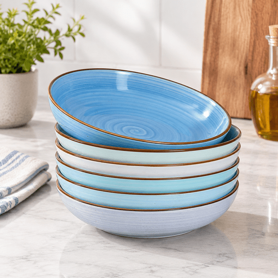 8.5'' Pasta Set Of 6 30 Oz Ceramic Shallow Salad Large Serving Soup ...