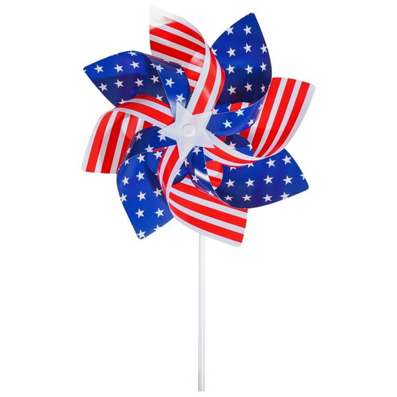 8.5" Patriotic Pinwheels 5-Pack - Red, White & Blue 4th of July Pinwheels with American Flag Design - Outdoor Wind Spinners for Independence Day Decor & Party Favors