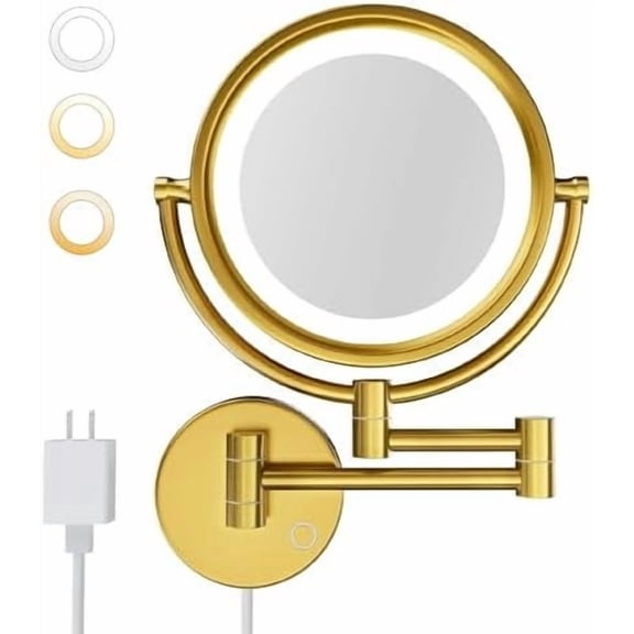 8.5" Plug-in Magnifying Makeup Mirror with 3 Dimmable LED Lights Double Sided Control Wall Mounted Mirror for Bathroom with 10X Magnification M1809DGJ-T (Brushed )