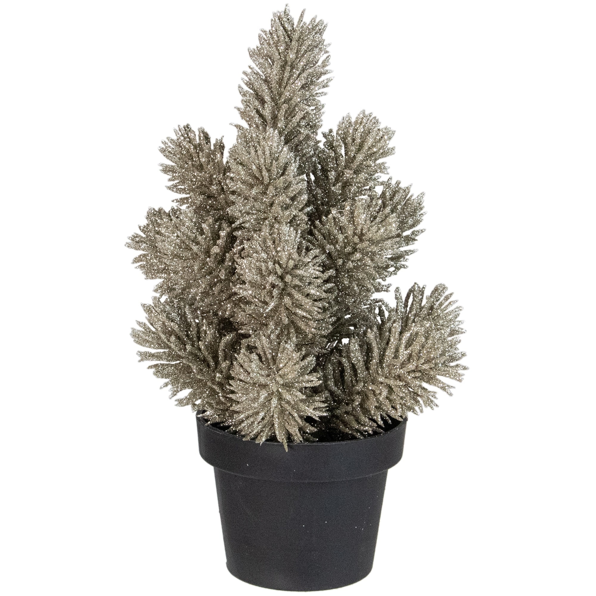 8.5 Potted Glitter Artificial Pine Christmas Tree  - Unlit - 8.5" Gold Champagne