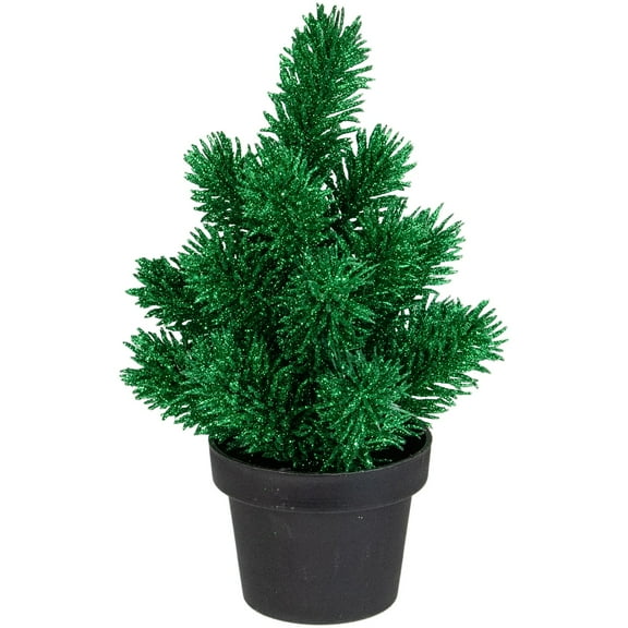 8.5 Potted Glitter Artificial Pine Christmas Tree - Unlit - 8.5" Green