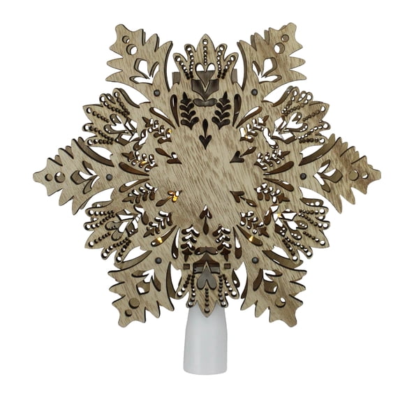 8.5" Pre-Lit Brown Battery Operated Snowflake Christmas Tree Topper - Clear Lights