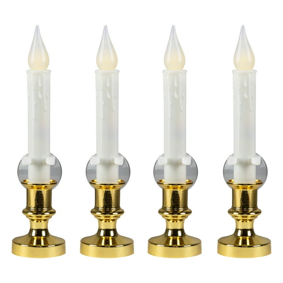 Northlight LED Flickering Window Candle with Timer - 8.5" - Brass and White - Set of 4