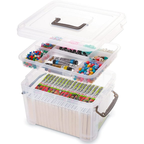8.5 QT Plastic Storage Box with Removable 10 Compartments Tray Portable Clear Storage Container with Handle for Organizing Tool. Craft. Bead. Lego. Sewing