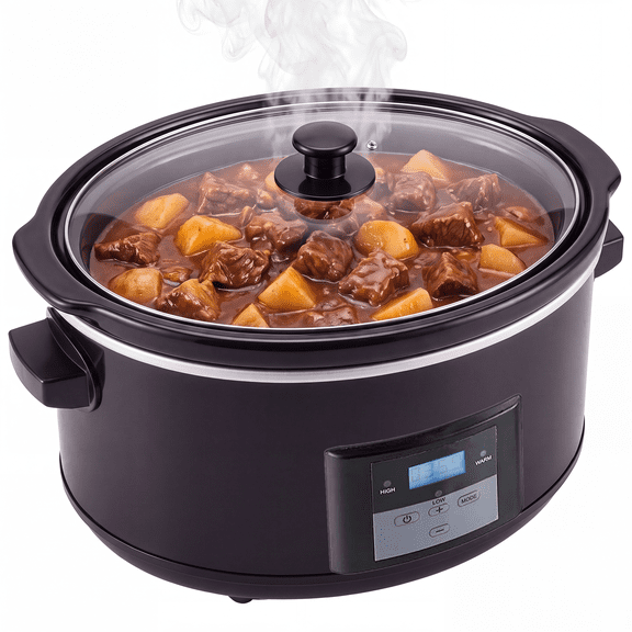 8.5 Qt Large Slow Cooker with Timer for 10+ People-Black