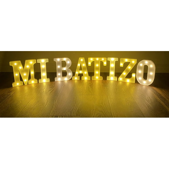 8.5" Tall Mi Batizo Light Up LED Sign for Batizo Baptism Party Celebration