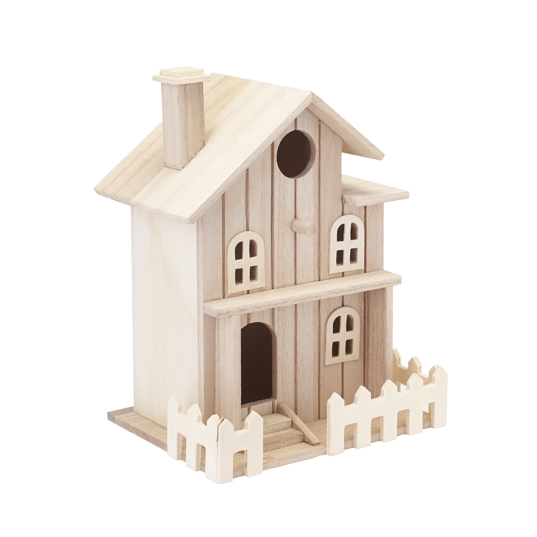 8.5" Unfinished Wood Two Story Cottage Birdhouse