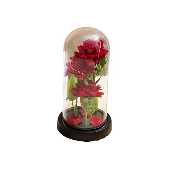 8.5" Valentine's Day Rose Flower Light - Rose in Dome Night Lamp featuring LED String Lights & Forever Artificial Flower Arrangement for Valentine's Day Mother's Day Birthday Gift 001