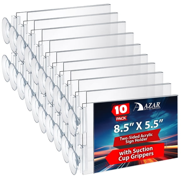 Two-Sided Acrylic Sign Holder With Suction Cup Grippers 8.5"W X 5.5"H, 10-Pack