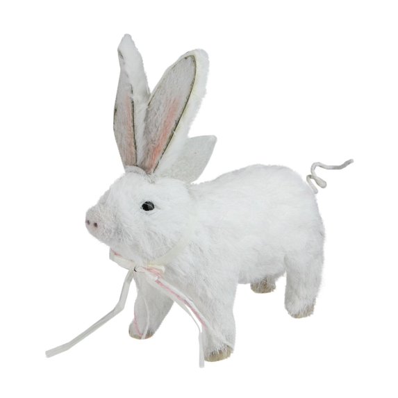 8.5" White Sisal Piglet with Easter Bunny Ears Tabletop Decor