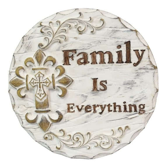 8.5" White and Brown Rustic Fleur De Lis Family Hanging Plaque