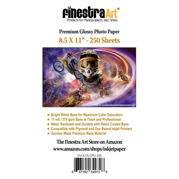 8.5" X 11" Premium Glossy Inkjet Photo Paper - 250 Sheets