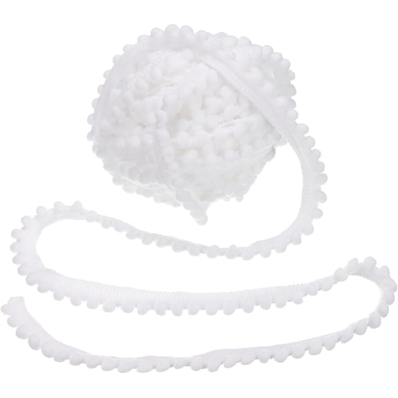 8.5 Yards Pom Trim Ribbon, 0.5" Wide White Pom Ball Fringe Trim Sewing Fringe Fabric Trim Ribbon for DIY Crafts Curtain Clothes Pillow Home Decoration