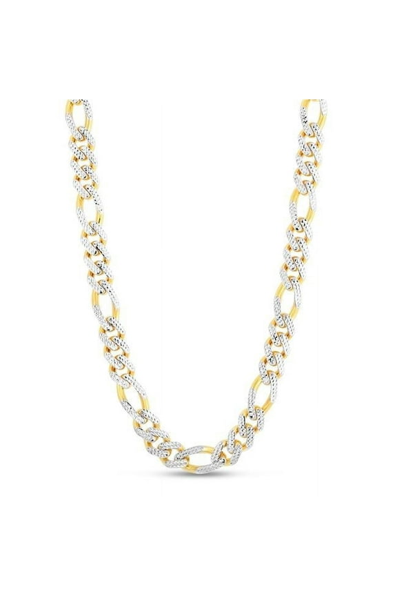 8.5 in. 14K Yellow Gold White Pave Monaco Figaro Bracelet with Box & Both Side Push Clasp