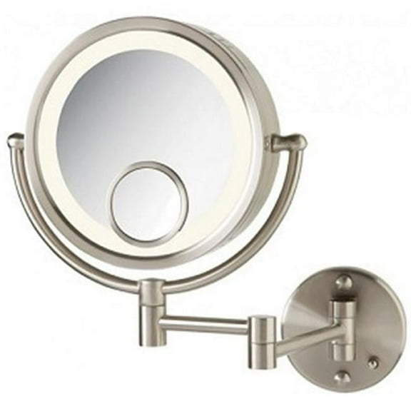 8.5 in.- 7X-1X-15X Halo Lighted Wall Mirror- Nickel Finish