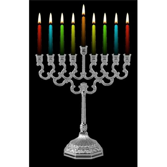 8.5 in. Menorah Filigree Design Silver Plated Candle