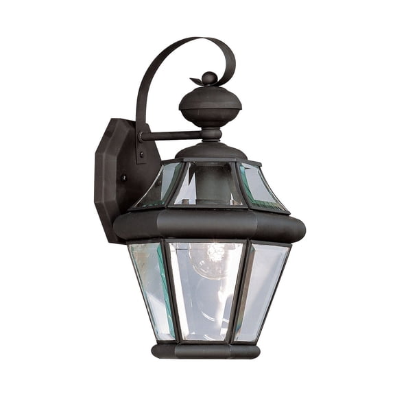 8.5 inch 1 Light Black Outdoor Wall Lantern Pendant Lighting Fixture with Clear Beveled Glass Shade backed with Hand Crafted Solid Brass material for patio, front porch, entryway and more