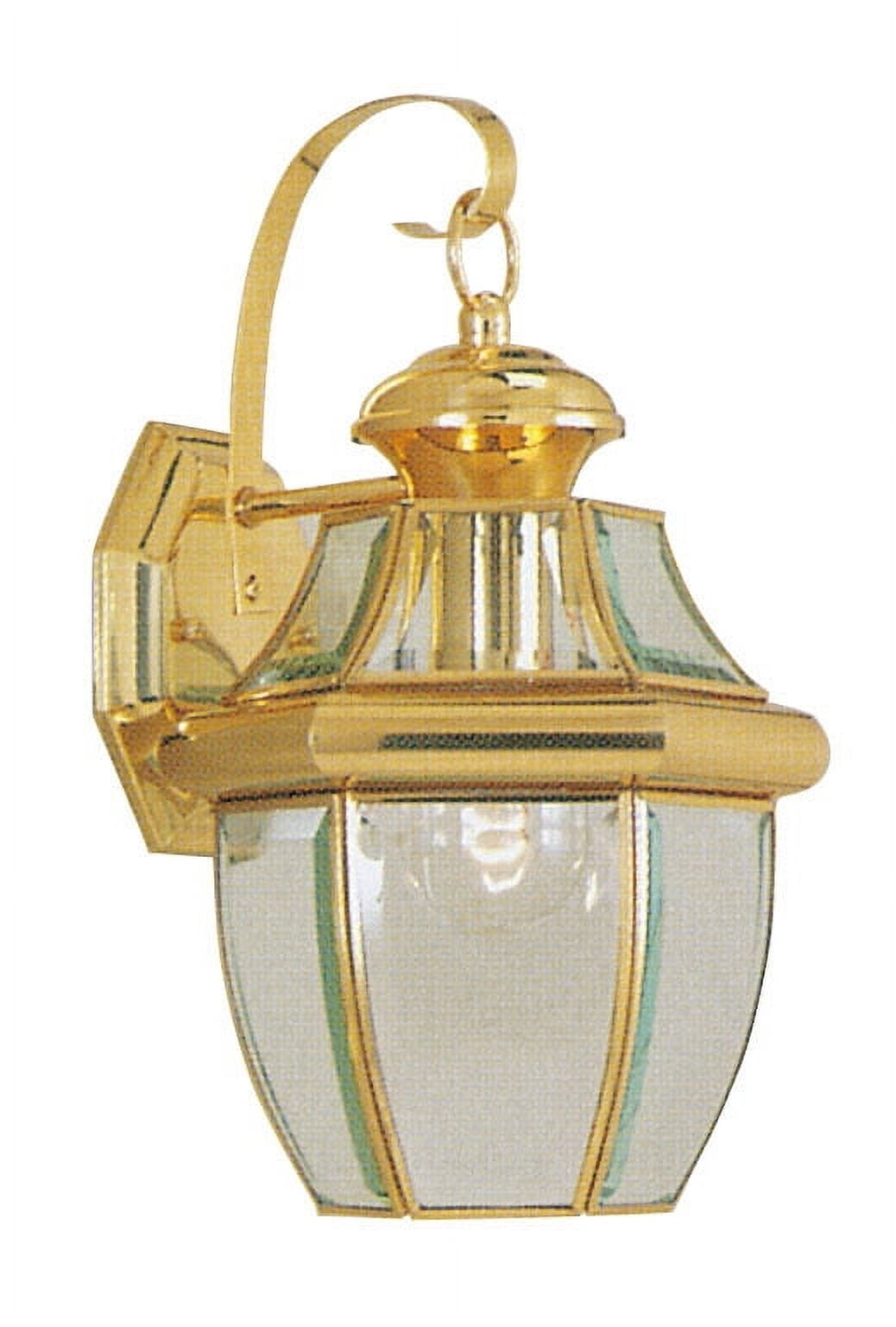 8.5 inch 1 Light Polished Brass Outdoor Wall Lantern Pendant Lighting Fixture with Clear Beveled Glass Shade backed with Hand Crafted Solid Brass material for patio, front porch, entryway and more