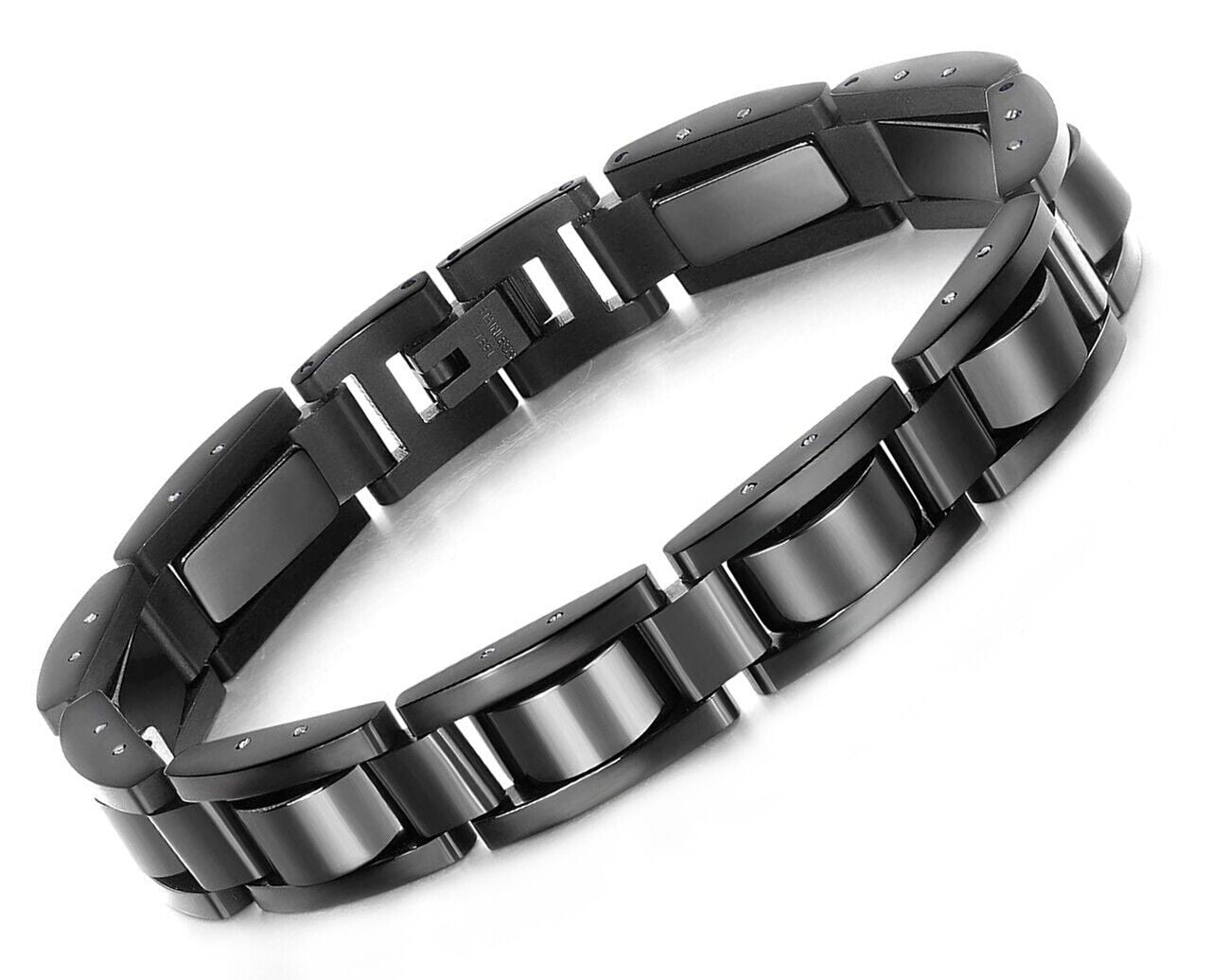 8.5" inch - Mens Stainless Steel All Black Magnetic Link Bracelet and Fancy Box.