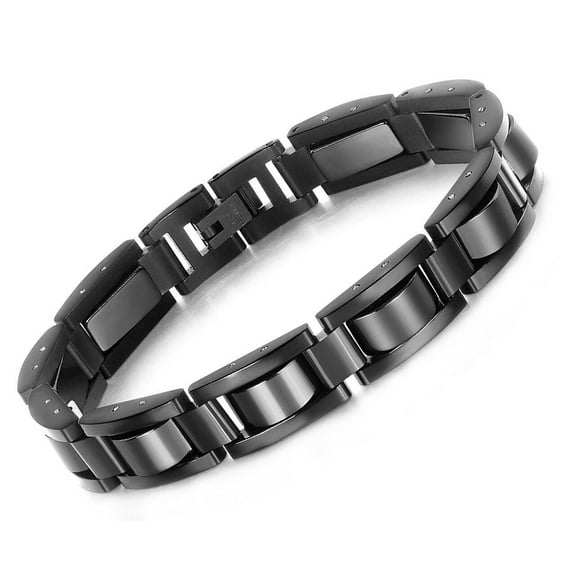 8.5" inch - Mens Stainless Steel All Black Magnetic Link Bracelet and Fancy Box.