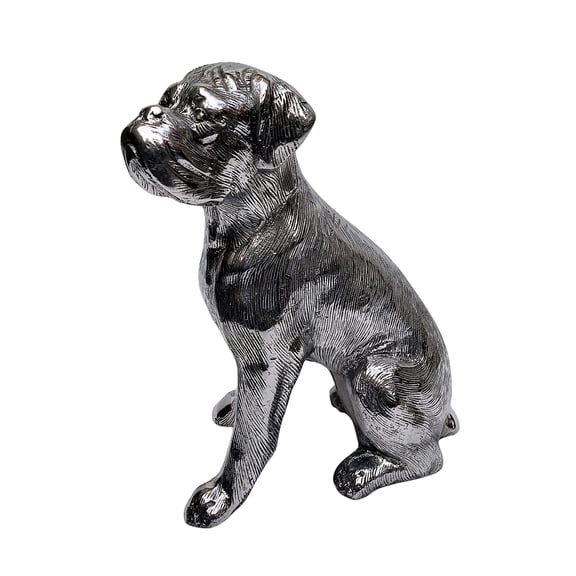 8.5 inches Dog Boxer, Puppy Dog Statue, Handcrafted Decorative Animal Sculpture, Aluminum Decorative Statue (Silver)