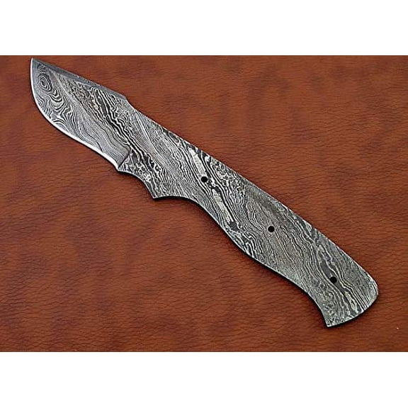 8.5 inches Long Blank Blade, Knife Making Supplies, Damascus Steel Clip Point Blank Blade Hand Forged Skinning Knife with 3 Pins on 4.5" Scale, 3.5" Cutting Edge