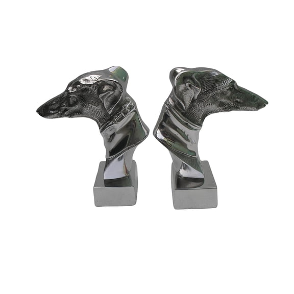 8.5-Inch Metal Greyhound & Whippet Dog Bust Statue Set: Elegant Fireplace Ornaments and Home Dcor (Metal Finish, Set of 2)