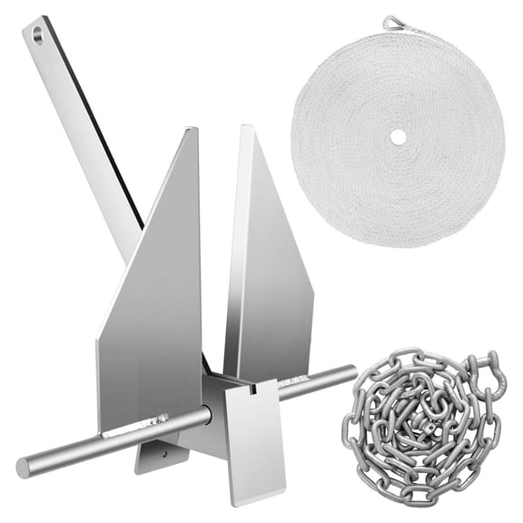 8.5 lb Boat Anchor Kit - Fluke Style Marine Anchor with Rope, Chain & Shackles for 15-24 ft Boats - Galvanized Steel Anchor for Beach & Saltwater