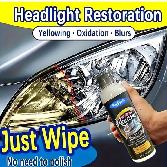 8.5 oz Car Headlight Restoration Fluid - Crystal Coating Renewer for Improving Oxidation, Yellow Spots, Scratches, and Blurriness on Vehicle Headlights
