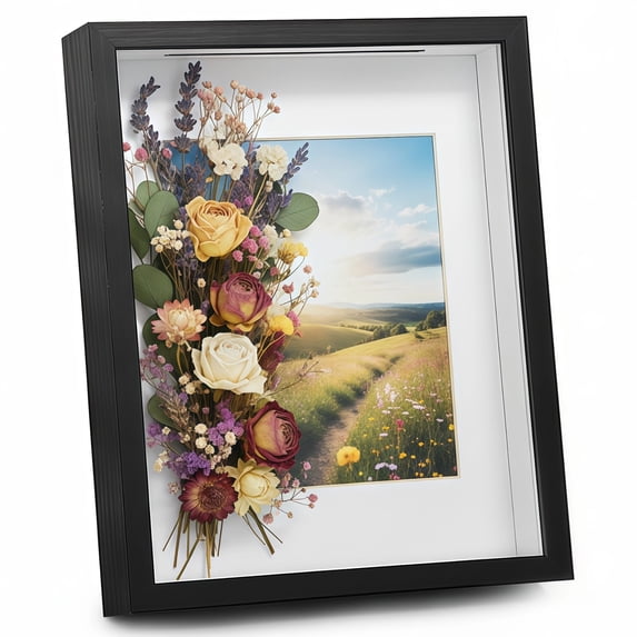 8.5 x 10.5 in Shadow Box Frame with Slot, Display Case with Memory Box, Black Wood Picture Frame, 10-inch Photo Frame, Standing & Wall Mounting Shadow Box
