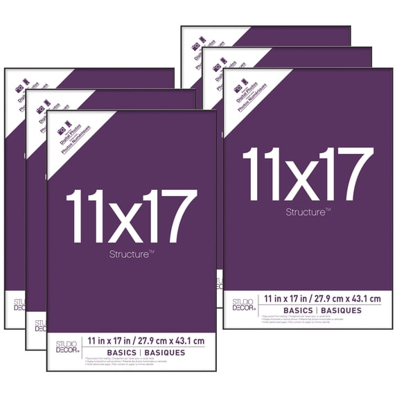 Studio Decor 8.5" x 11" Black Frame, Basics - Thin Profile Design, Wall & Tabletop Display, Snap-In Easel, Plastic & Glass, 6 Pack