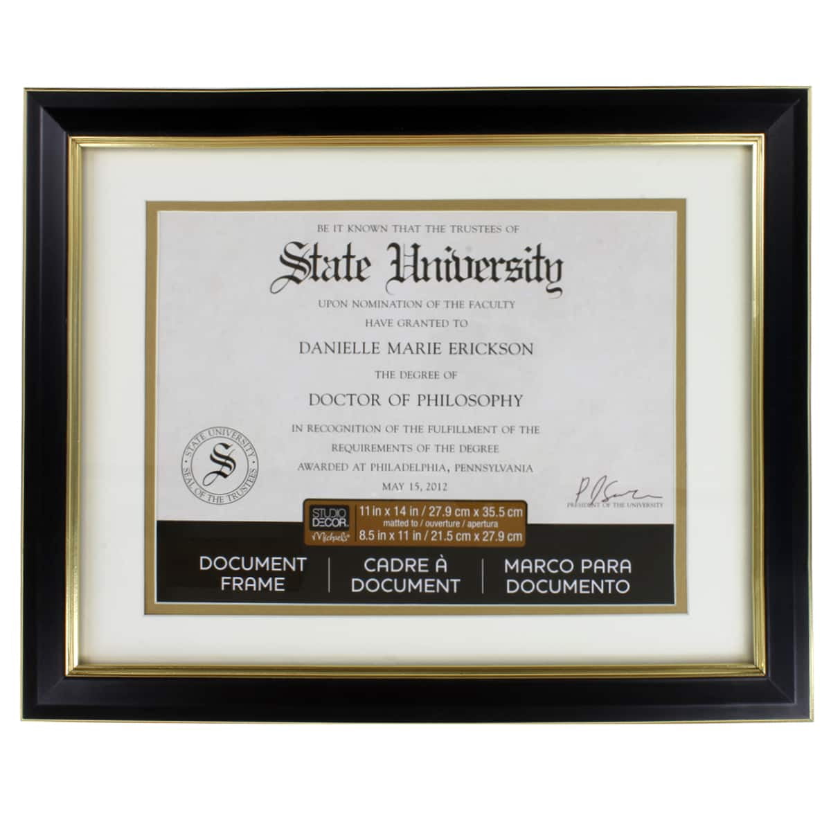 Studio Decor 8.5" x 11" Black & Gold Document Frame with Double Mat