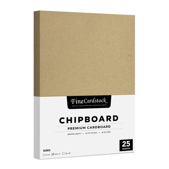 8.5" x 11" Chipboard Heavyweight 40 Pt (Point) Cardboard Scrapbook Sheets | Brown Kraft Paper Boards | Great for Arts and Crafts, Packaging, Product and Gift Tags, Photo Mats | 25 Sheets per Pack