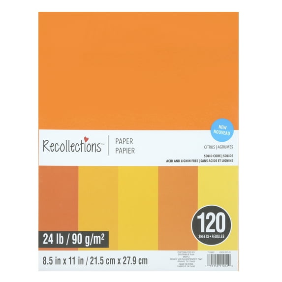 8.5" x 11" Citrus Solid Core Paper Pack by Recollections - Premium Scrapbook & Crafting Paper for DIY Projects - Card Making - & Decorative Arts - 120 Sheets