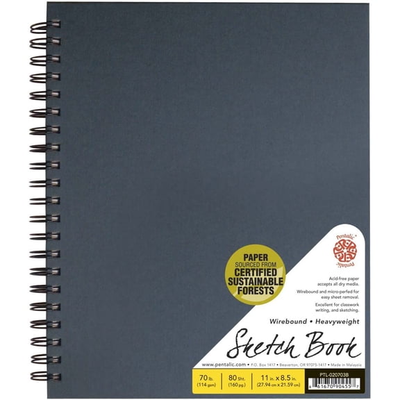 - 8.5"x 11" Double Wirebound Hardcover Sketchbook, 80 Sheets, Black