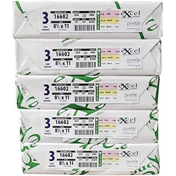 8.5 x 11 Excel One Carbonless Paper 3 Part Reverse (Bright White/Canary/Pink), 835 Sets, 2505 Sheets, (5 REAMS)$$Office