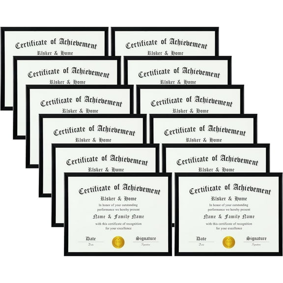 8.5 x 11 Frame Black 12 Pack, Certificate Award Document Diploma Frame Multi Pack, 8.5x11 Picture Frame for Wall & Tabletop Mounting in Horizontal or Vertical Format