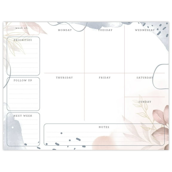 8.5" x 11" Horizontal To Do List - Soft Pink Floral