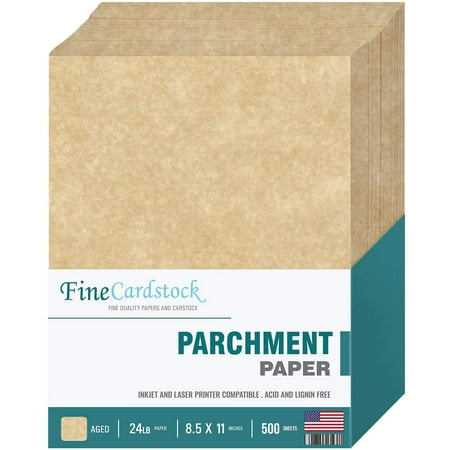 8.5 x 11” Imitation Aged Parchment Paper – for Copy, Writing, Printing | Great for Letters, Invitations, Awards and Certificates | 24lb Bond / 60lb Text (90 GSM) | 500 Sheets Per Pack