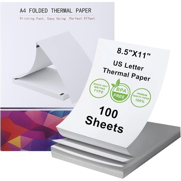 8.5 x 11 Inch A4 Thermal Printer Paper, BPA/BPS-Free, Folded Continuous Paper, Compatible with M08F, MT800, Brother PocketJet PJ762/PJ763MFi (100 Sheets)
