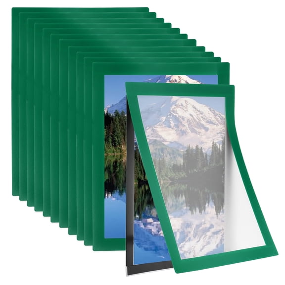 8.5 x 11 Inch Magnetic Sign Holder, 12Pcs Self-Adhesive Magnetic Border Wall Mount Picture Frames Document Holder for Wall Window Home Office Store Poster, Green