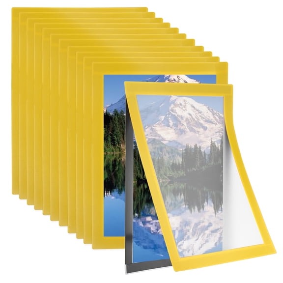 8.5 x 11 Inch Magnetic Sign Holder, 12Pcs Self-Adhesive Magnetic Border Wall Mount Picture Frames Document Holder for Wall Window Home Office Store Poster, Yellow